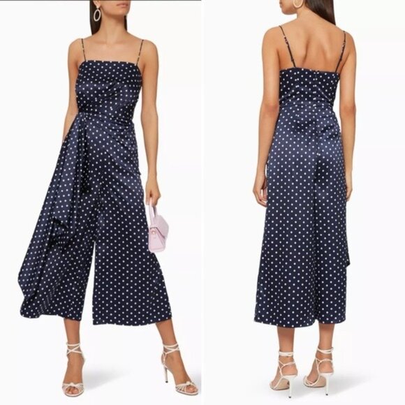 Keepsake foolish jumpsuit satin navy blue white polka dots sleeveless drape 6 - Picture 13 of 13